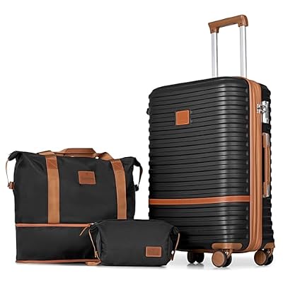 Joyway 24 Inch Checked Luggage, Expandable Suitcase with Spinner Wheel, 3 Piece Hard Shell Luggage Set with TSA Lock(Black)