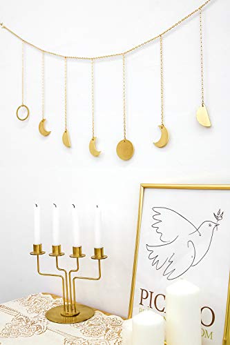 Mkono Moon Phase Wall Hanging Moon Garland Decor Boho Home Decoration Moon Hang Art Ornaments for Bedroom Headboard Living Room Dorm Nursery Apartment Office Christmas Gift, Gold, 50