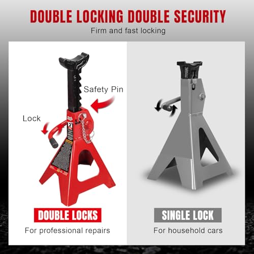 Image of Big RED Jack Stands 2 Ton with Double Locking : Adjustable Height Car Jack Stands for Cars, Sedans, Small Vehicles, 2 Pack