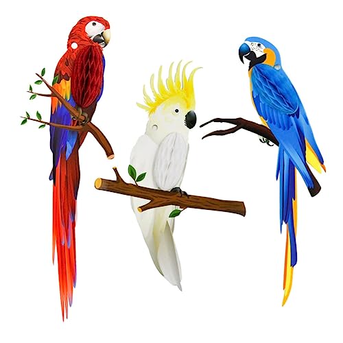 GAROZATION 3pcs Tropical Parrot Paper Honeycomb Decorations for Hawaiian Themed Parties Hanging Decor for Vivid Party Supplies Easy to Use