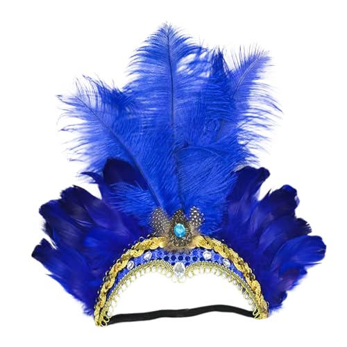 Mardi Gras Headband for Women Girls Showgirl Carnival Feather Headpiece for Hawaii Costume Party Blue
