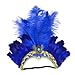 Mardi Gras Headband for Women Girls Showgirl Carnival Feather Headpiece for Hawaii Costume Party Blue
