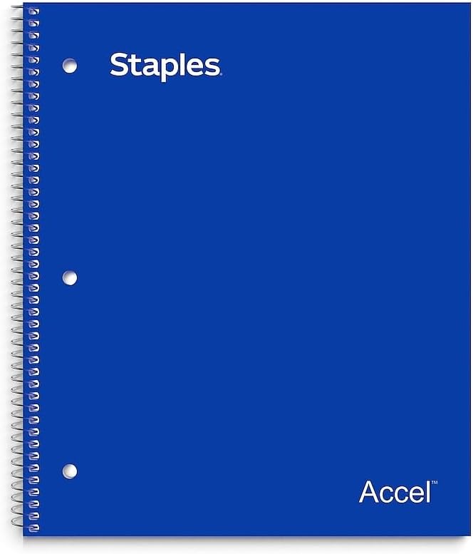 STAPLES 1‑Subject Notebook, 8” x 11”, Graph Ruled, 100 Sheets, Blue