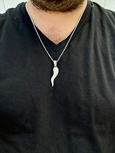 HarlemBling Solid 925 Sterling Silver - Natural Or 14k Gold Finish - Italian Lucky Horn Cornicello Pendant - Large 2" Iced Hip Hop Piece Great For Any Necklace4