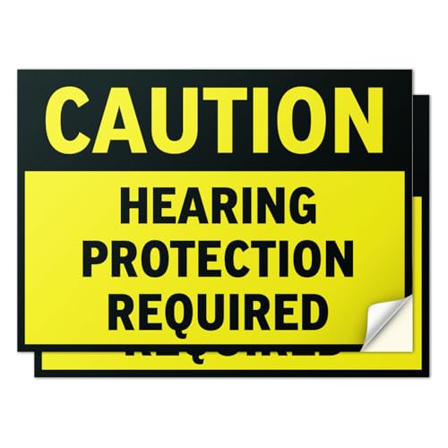 101SignCity Caution, Hearing Protection Required Vinyl Sticker for Warning, Noise, and Loud Spaces - For Businesses, Garages, and Warehouses, 14"x10", Black & Yellow, 2 Pack