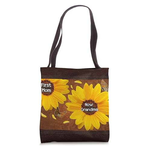First Mom Now Grandma-Lea-ther-Sunflower Tote Bag