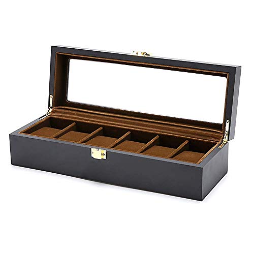 DAQ Étui de Rangement pour Montres Porte-revues pour Montres 6 Montres Noires La boîte de Rangement en Verre pour Couvercle de Fermeture du boîtier d'affichage pour Wo. (Noir, 31,3x11x8cm),Boîtes et