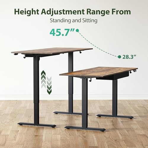 Image of Agilestic Electric Standing Desk with Drawers, 47.8 x 24 Inches Height Adjustable Desk, Stand up Computer Table with Memory Preset, for Work Office Home, Rustic Brown