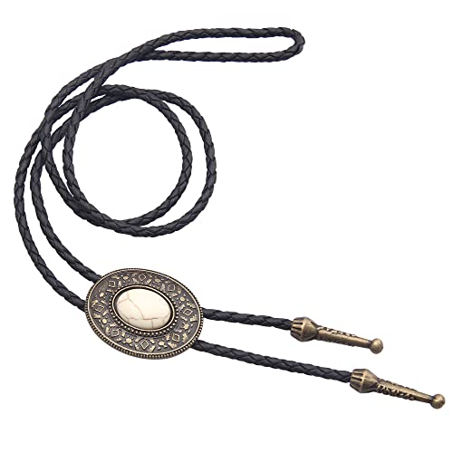 Image of Jeilwiy Bolo Tie for Men Western Cowboy Tie Necklace Gold Bolo Tie Leather Necktie Halloween Tie Accessories for Women