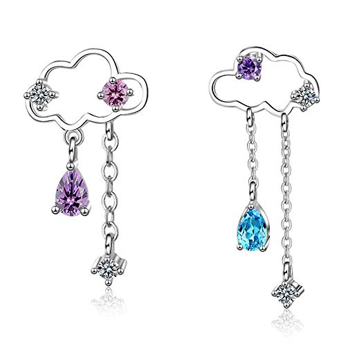 Pendientes Cellacity de fiesta con piedras amatista y aguamarina en gota larga de plata