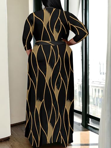 Image of PinkPatty Women's Plus Size Maxi Dress Print 3 /4 Sleeves V Neck Party Sundress Wedding Guest Dresses