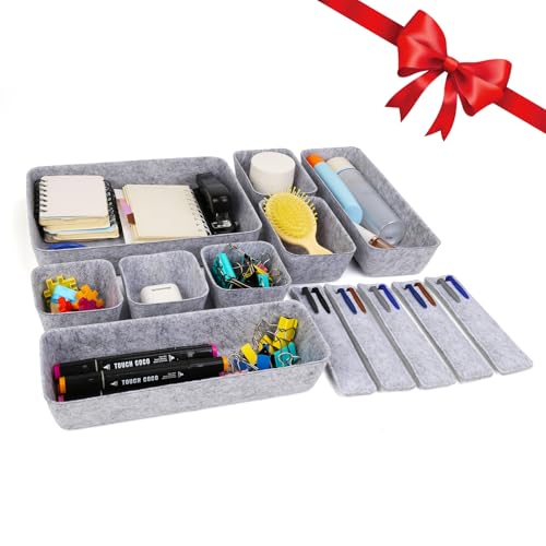 OUTFANDIA 13 Pcs Office Drawer Organizer,Felt Nightstand Organizer, Large Kitchen Drawer Organizer Tray, Office Supplies Desk, Adjustable Under Desk Storage for Papers Hold Pens & A4 Sized File