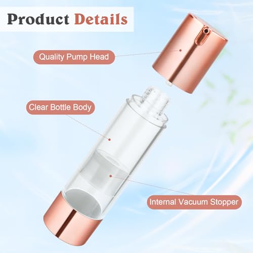 8 Pcs 50ml/1.7oz Airless Pump Bottles Empty Vacuum Bottle Rose Gold Travel Size Cosmetic Containers for Liquid Foundation Lotion Moisturizer Shampoo Make Up3