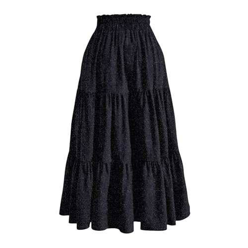 Denim Dress for Women, Summer Retro Elastic High Waist Tie Frayed A-Line Maxi Denim Skirt with Pockets3