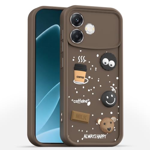 Image of Pikkme Back Cover for Oppo F33 Pro 5G | 3D Bear Silicone Cute & Fun Coffee Cartoon | Full Body Protection Bumper Case (Brown)