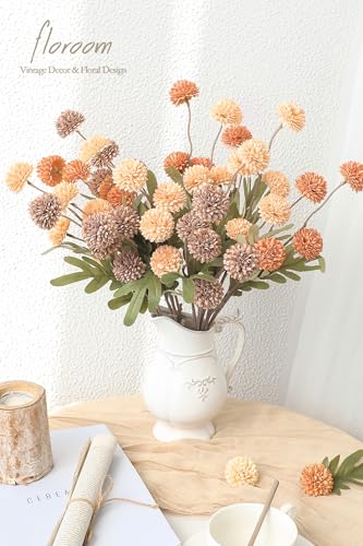 Floroom バーントオレンジ トープ ミックス フェイクシルク マム 造花 バルク フェイクスモール ミニ菊 茎付き DIY ウェディング センターピース フラワーアレンジメント 花瓶 フィラー ホームデコレーション [2]