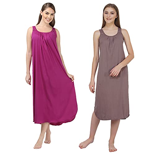 Image of BLAZON Women's Cotton Hosiery Solid Maxi Nighty Slip (Pack of 2) Available Sizes: S, M, L, XL, 2XL, 3XL, 4XL, 5XL