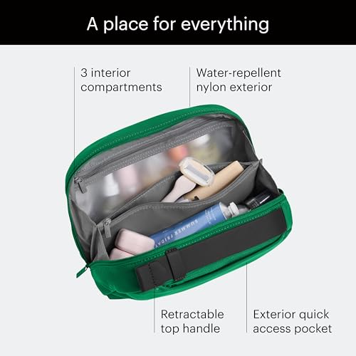 Image of Away Amazon Exclusive Large Toiletry Bag - Water-Repellent Travel Toiletry Bag with Clamshell Opening, Interior Compartments, Exterior Zip Pocket - Palm Green