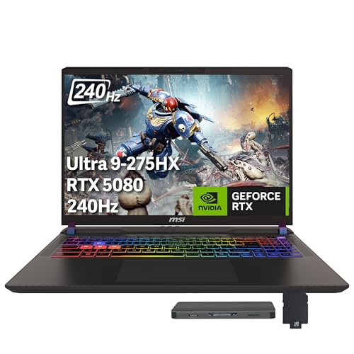 Image of msi Vector 16 HX AI 16 inch QHD+ 240Hz Gaming Laptop, Intel Ultra 9 275HX, GeForce RTX 5080 16GB GDDR7, 32GB DDR5, 2TB Storage (1TB SSD+1TB Docking Station), Backlit Keyboard, Copilot, Win 11 Pro, Gray