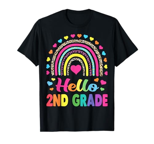 Hello 2nd Grade Teacher Leopard Rainbow Back to School T-Shirt