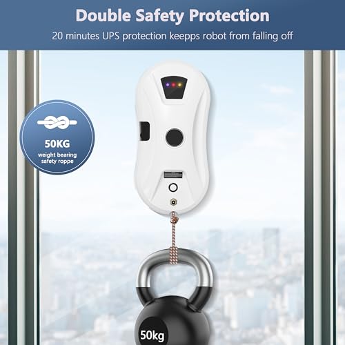 NamYoprce window cleaning robot,Smart Glass Cleaning Robotic with 5600Pa Strong Suction,Multiple Safety System,Edge Detection,for High-Rise Windows Ceiling,Outdoor Indoor,White UK plug - Image 3