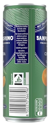 San Pellegrino Clementina Hoher Fruchtanteil 14% an Mandarinen Orangen und Clementinen Ideal für unterwegs 24er Pack (24 x 0,33l) Einweg Dosen