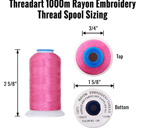 Threadart 40 Cone Rayon Embroidery Thread Set | Vibrant Colors Includes Black & White | 1000M Cones 40 Wt | For Sewing Beautiful Decorative Stitches And Free Motion Machine Embroidery #TOP1