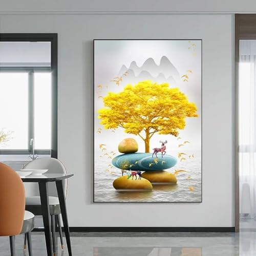 Art de luxe doré pour salon moderne avec cette impression sur toile arbre 70x100cm