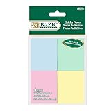 BAZIC Products Sticky Notes 3x3 Assorted Assorted Colors Post Stickies Self Stick Note, Colorful Adhesive Memo Pads, Recyclable (100 Sheets/Pack), 1 Unit, Random Color