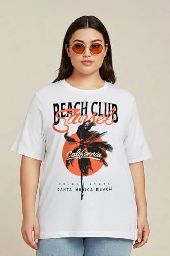 Image of JUNEBERRY 100% Pure Cotton Oversized Baggy Fit Cool Front Chest Graphic Printed Half Sleeve Plus Size T-Shirt for Women & Girls (Sizes: 2XL to 5XL)