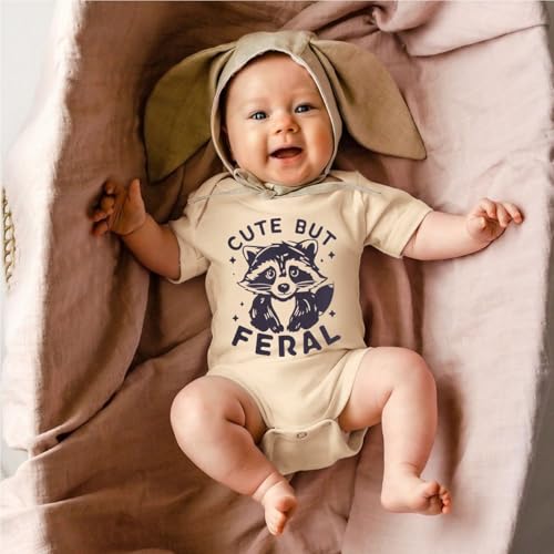 MODNTOGA Infant Girl Boy Bodysuit Cute But Feral Raccoon Graphic Onesie Newborn Baby Animal Print Short Sleeve Romper Tops2