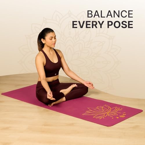Image of CULT Lotus Print Yoga Mat for Woman & Yoga Mat for Man | 6mm TPE Anti-Slip Workout Mat for Home Gym | Premium Exercise Mat & Fitness Mat for Kids & Adults | Yoga Mats with Carry Bag (Purple)