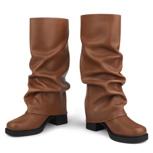 Image of Buckle Chunky Heel Knee High Boots Fall Winter Commute | chunky heel boots, knee high boots, sqaure toe boots