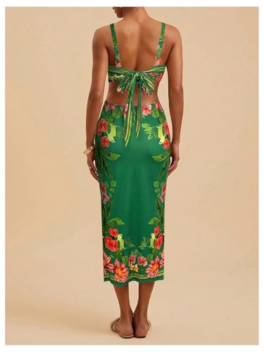 Image of Floerns Women's Tropical Bow Tie Back Long Dress Sleeveless Maxi Dress