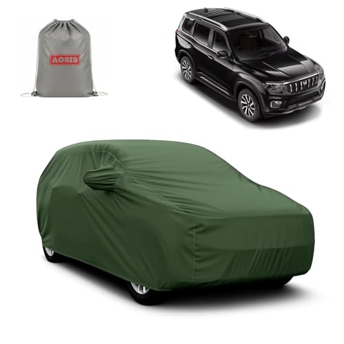 Image of AOSIS 'Waterproof' Car Cover Compatible with Mahindra Scorpio N Z2 /Z4 /Z6 /Z8 300 GSM Uly Coated Thick Fabric 4X4, Adjustable Belt Buckle, Elastic Grip