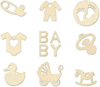 Mini Laser Cuts Wood Shape - Baby - Pram, Rocking Horse, Pacifier, and More - 45 Pieces - 1'' Across