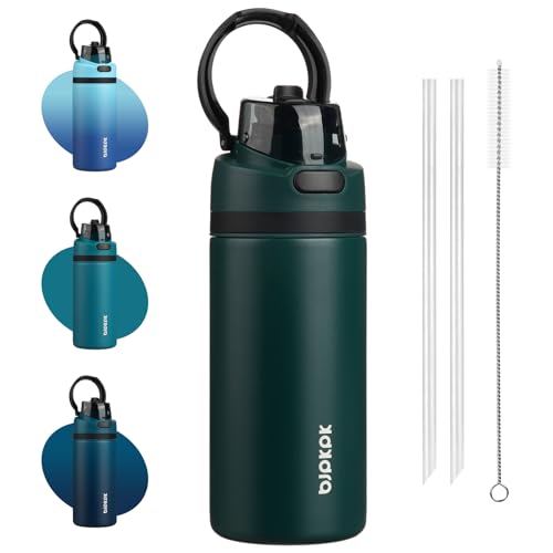 Image of BJPKPK 17oz Insulated Water Bottle with Straw Lid & Handle, Stainless Steel | Leak-Proof 2-in-1 Straw & Spout Lid, BPA-Free Vacuum Insulated Bottle Fits Cup Holders for Gym, Office, Travel & Outdoor