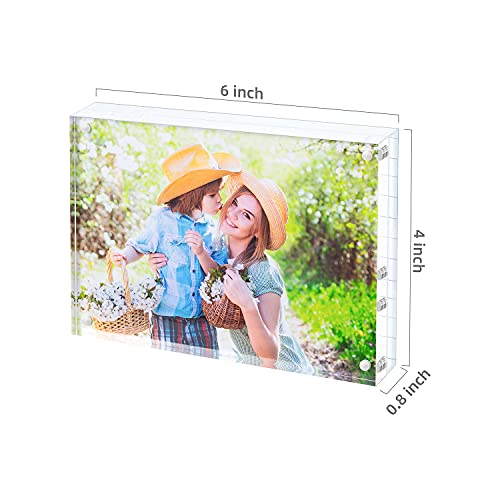Bloberey Acrylic Picture Frame , Clear Freestanding Double Sided 20Mm Thickness Frameless Magnetic Photo Frames Desktop Display With Gift Box Package (4X6 4 Pack) #TOP1
