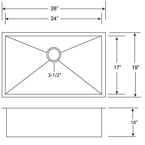 26" Phoenix Ph-0763 Undermount 16 Gauge Stainless Steel Square Kitchen Sink With Zero Radius Corners #TOP5