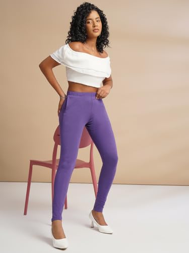 Image of ONE SKY Women Full Length Leggings | Cotton Modal Spandex Blend | High Waist Stretchable & Bio-Washed Fabric | Colour-Lock Technology | Comfortable Leggings for Women