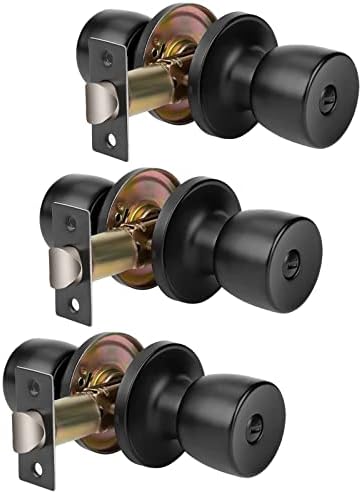 DSJJBLL Passage Door Knob,Privacy Locking Bedroom with Lock Bathroom Standard Ball Matte Black Round Knob Door Knobs Keyless Interior Use/Berlin Series Lock for Room Door （Keyless 3Pack）