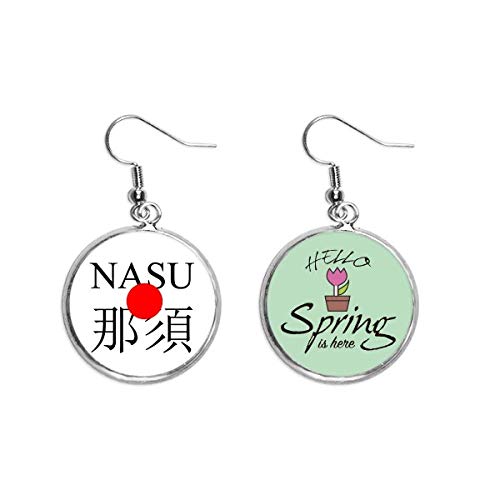 Pendientes de primavera Nasu Japón con bandera de sol rojo y colgante de ciudad