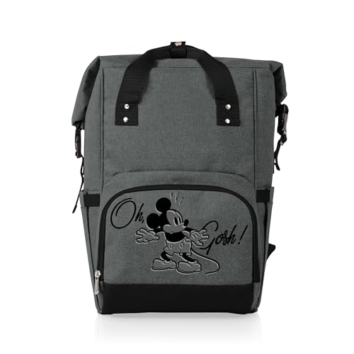 Disney Mickey Mouse Roll-Top Cooler Backpack, Hiking Backpack, Soft Cooler Bag (Heathered Gray)