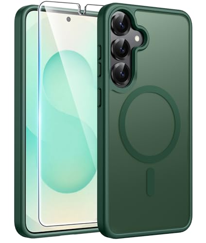 Image of FNTCASE for Samsung Galaxy S25 Plus Case: Samsung Galaxy S24 Plus Phone Case [Fit with Magsafe] Translucent Matte Case [Screen Protector] Military Grade Shockproof Protective Phone Cover-Green