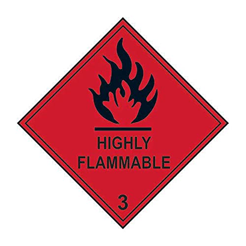 Highly Flammable Class 3 Warning Labels - Roll of 250 - Self Adhesive Vinyl - 100mm x 100mm - Hazard Safety Stickers for Liquids, Drums, Storage & Transport