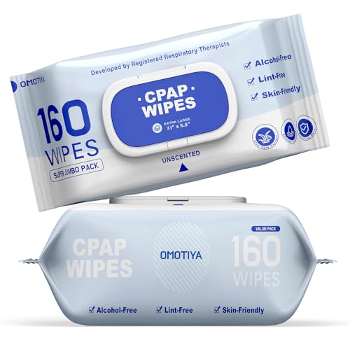 OMOTIYA CPAP Mask Wipes, 160 Count Super Jumbo Pack, FSA/HSA Eligible, Extra Large & Moist, Unscented, Lint Free, Alcohol Free, Cleansing-Safe, Cleaning Wipes for Mask, CPAP Machine & Supplies, 2-Pack