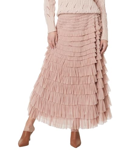 Lucky Brand Falda larga de tul con volantes para mujer, rosado (Blush Pink), Large