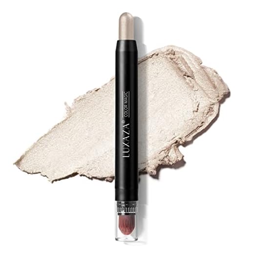 LUXAZA Eye Shadow Stick, Cream Single Makeup with Blending Brush, Eye Brightener Stick, Highlighter Stick, Eyeliner, Smooth Metallic #19 Champagne-silk Pearl