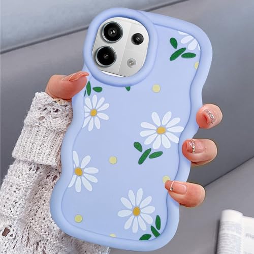 BEENTRYS Blumen Muster Handyhülle für Xiaomi Redmi Note 13 5G Hülle Wellen Rahmenform Aesthetic Design Niedliches Mädchen Frauen Weich TPU Silikon Stoßfest Cover Case Schutzhülle-Lila
