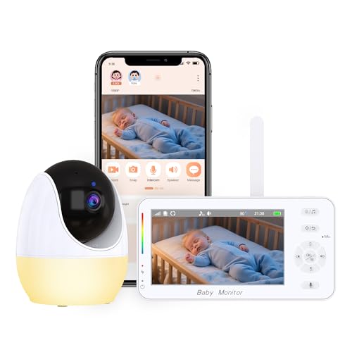 CallToU Baby Monitor with 1080P HD Camera Hybrid 2.4GHz Wi-Fi & No Wi-Fi Connection 4 Zoom Pan-Tilt Temperature Display Lullabies & Night Light 4.3-Inch Screen Remote Baby Monitoring from Anywhere
